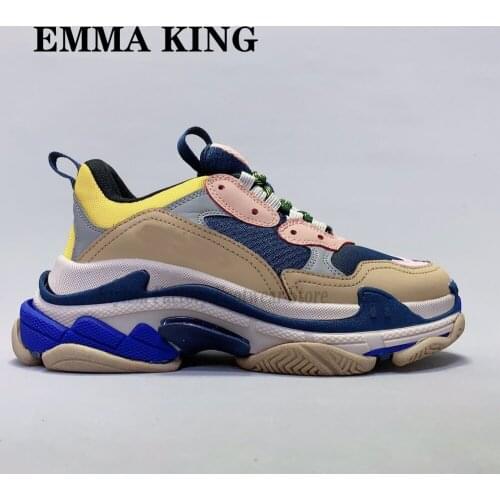2020 New Designer Platform Genuine Leather Sneakers Ladies Casual Breathable Dad Shoes Trainers Lace Up Womens Vulcanize Shoes