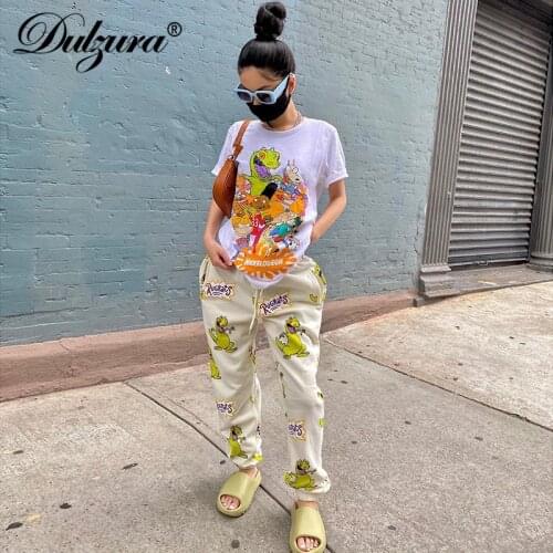 Dulzura Cartoon anime print women sweatpants jogger high waist streetwear autumn winter streetwear casual trousers Harem pants