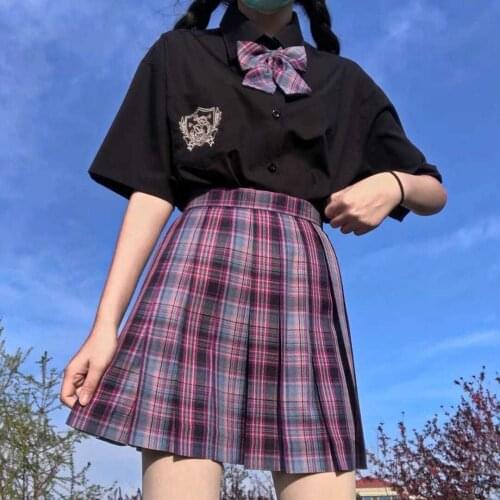 Japanese JK Uniform Two Piece Set Women White Long Sleeve Shirts + Plaid Mini Skirt Preppy Style High Waist Skirts 2 Piece Set