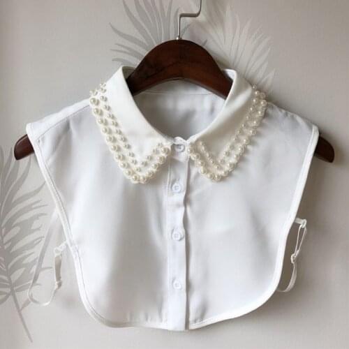 Women New Fashion Pearl Chiffon Collar Shirt Fake Collar Tie Vintage Detachable Collar False Collar Lapel Blouse Top Women
