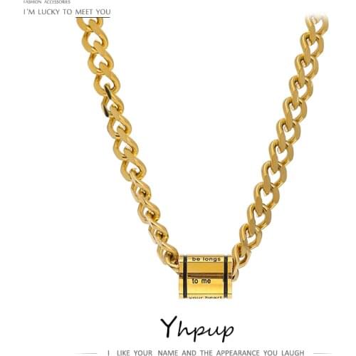 Yhpup Stainless Steel Couple Necklace Chain for Women 18 K Metal Romantic Jewelry Round Pendant Collar Necklace Anniversary Gift