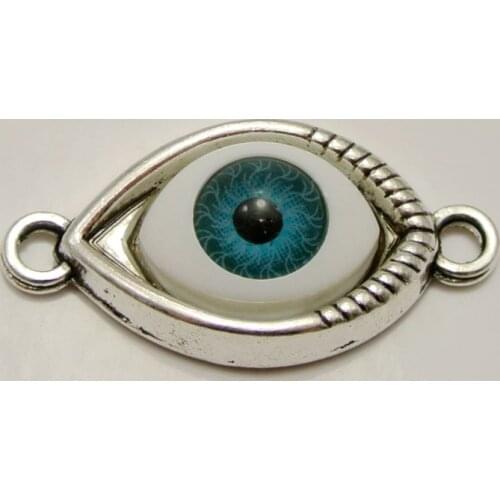 10 Tibet Silver Blue Evil Eye Pendants Connector Charm 30X15mm
