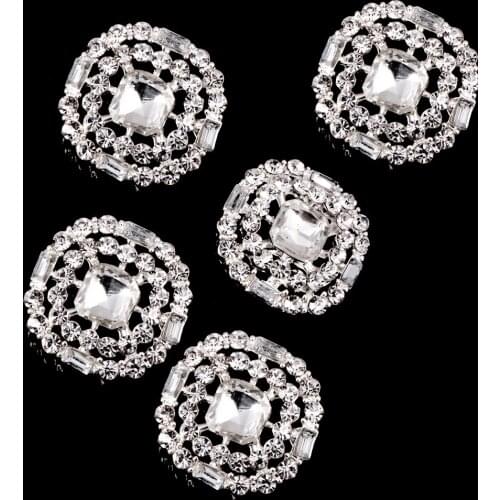 15pcs 23mm Round Rhinestone Flower - Button DIY Wedding Decoration, Accessory Decoration