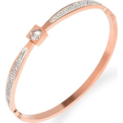 2021 Hot Sale New Design Shiny Rose Gold Silver Color Inlaid Cubic Zirconia Gold Plated Bracelet For Women Wedding Party Jewelry