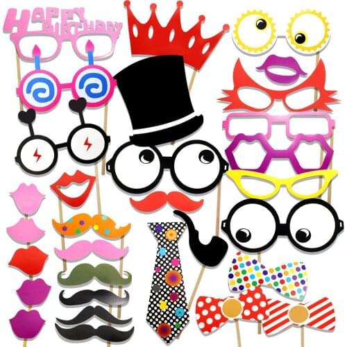 31pcs Party Props Photobooth Accessories Funny Lips Mustache Pipe Photo Booth Props Photocall Kits
