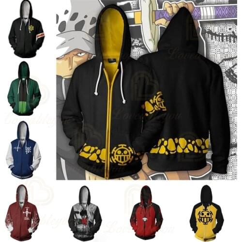 Animation One Piece Trafalgar Law Corazon Hoodies Zipper Sweatshirts Men Women Outfit Coat Jacket Manga 3D Cosplay Costume