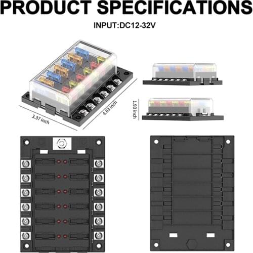 Car Boat Fuse Box Holder 12 Way Fuse Holder Block LED Warning Indicator