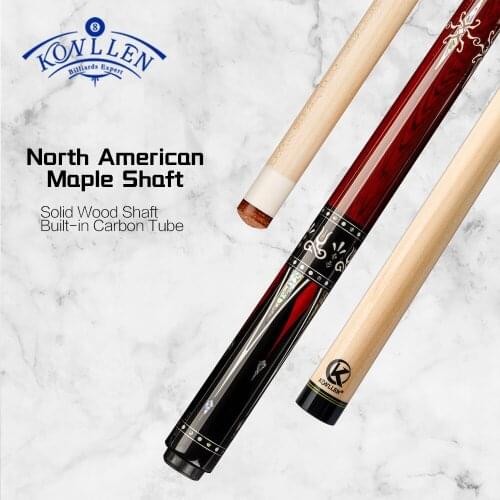 KONLLEN Billiard Pool Cue 12.5mm Tip Solid Wood Shaft Tecnologia 3*8/8 Joint Real Inlay Cue Stick 148cm Red With Extension