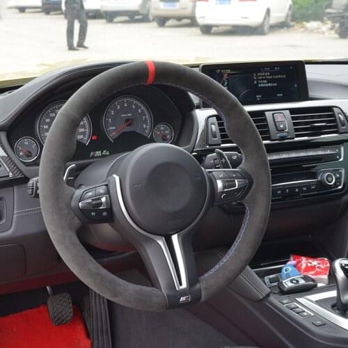 Black Alcantara Hand-stitched Car Steering Wheel Cover for BMW M3 M4 2014-2016 F33 428i 2015 F30 320d 328i 330i 2016
