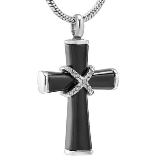 Black Religious Cross Ash Urn Necklace Vintage Stainless Steel Cremation Pendant Necklaces for Memorial Keepsake Jewelry