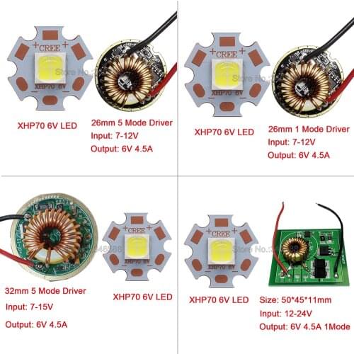 Cree XHP70 6V Cool White Neutral White Warm White High Power LED Emitter 16mm 20mm Copper PCB + 1 Mode or 5 Modes Driver