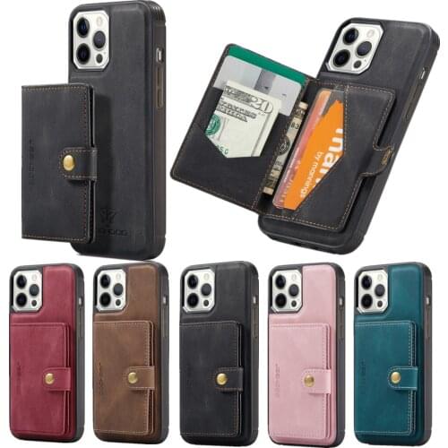 For iPhone 12 Pro Max Case Detachable Wallet 11 SE 2020 XR XS 7 8Plus Back Cover Leather Card Pocket Magnetic Protect Phone Etui
