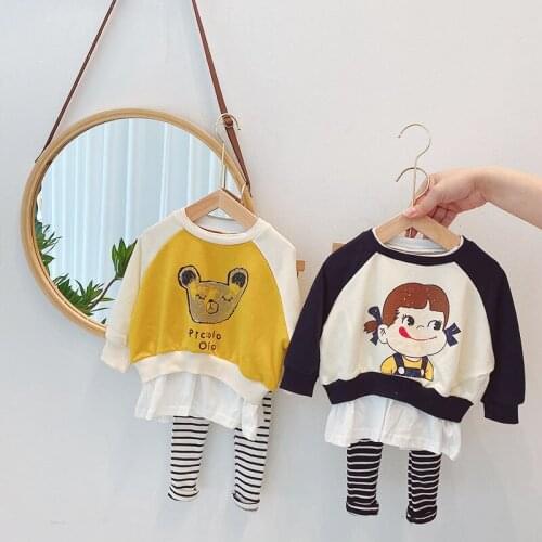 1-6Y Childrens Sets Baby Girls Top+Tights baby girl Girls Two-piece Set Cute Shirt Kids Clothes Cartoon Toddler Girl Outfits
