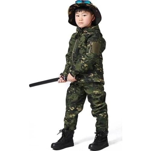 Children Winter Windproof Fleece Coat Pants Set Kid Outdoor Riding Climbing Fishing Waterproof Warm Camo Tactical Jacket Trouser