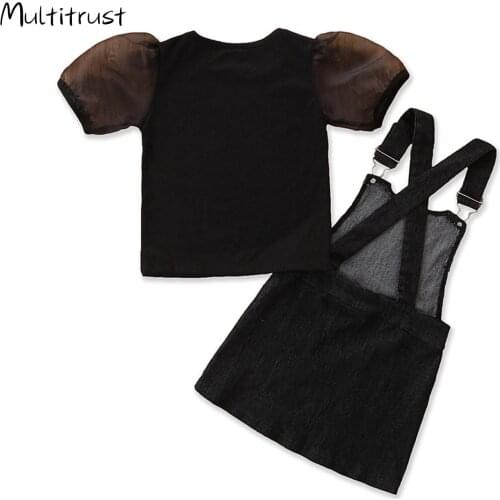 Boutique Kid Clothing 2020 Summer Infant Girls Clothes Sets Lace Puff Sleeve T Shirts Tops Denim Overalls Strap Dress 0-5Y