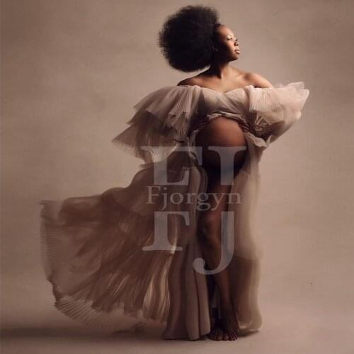 Elegant Off Shoulder Maternity Dresses 2021 Tiered Flare Sleeve Feminine Pregnancy Woman Summer Dress Bridal Robes Evening Gowns