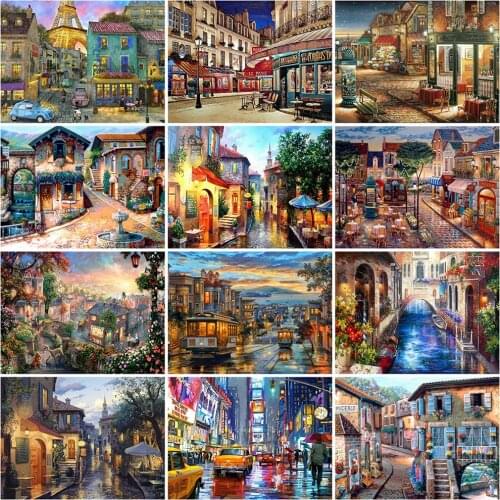 Evershine 5D DIY Diamond Painting Street Scenery Diamond Embroidery Full Square/round Drill Town Cross Stitch Crafts Kit