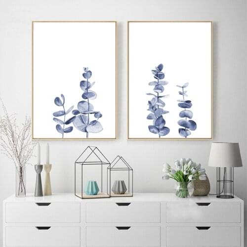Blue Eucalyptus Leaves Plant Watercolor Illustration Posters and Prints Picture Botanical Wall Art Canvas Painting Home Decor