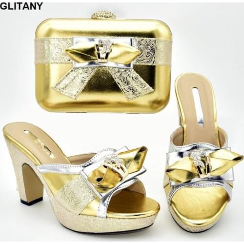 Italian Shoes with Matching Bag High Quality Shoe and Matching Bag for Nigeria Party Shoes Woman High Heel Crystal Wedding Pumps