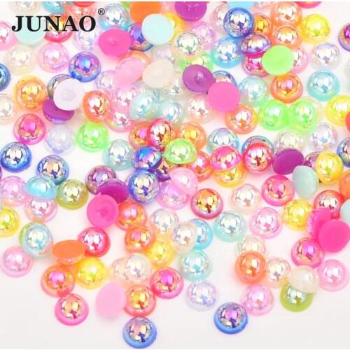 JUNAO 10mm Shiny Mix Color AB Rhinestone Applique Flat Back Acrylic Gems Decoration Stones Strass Crystal for Crafts