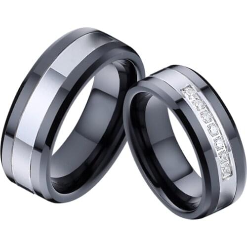 Classic Two Tone Black Silver Color couple wedding rings for men and women Love Marriage Alliance jewelry ring