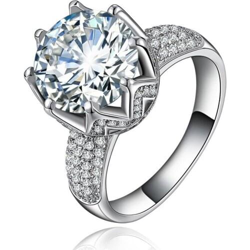 STERLING 925 SILVER COLOR DIAMOND RING FOR WOMEN WEDDING BIG RHINESTONES STONE PRINCESS QUEEN CROWN RING FINE JEWELRY PARTY GIFT