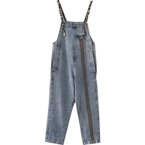 Spring Autumn Denim Combinaison Femme Stitching Jumpsuits High Waist Overalls For Women Leopard Print Fashion Casual Pants ZM017