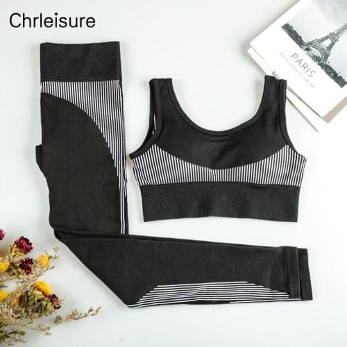 CHRLEISURE Tracksuit Women Sports 2 Piece Sets Outfits Gym Seamless Workout Fitness Running Sexy Bra and Push Up Leggings Suits