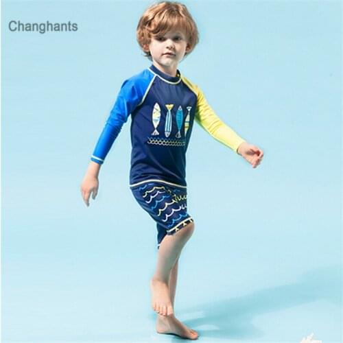 2-10 Y Boys Two Pieces Swimwear Blue Yellow Child Surfing Baby Sandy Wear Swim Pool Suit Swimsuit Long Sleeve Rash Guard