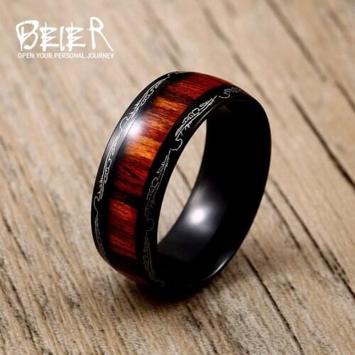 316L Stainless Red Woodiness For Man Titanium Steel High Polished Mans Fashion Ring BR-R087