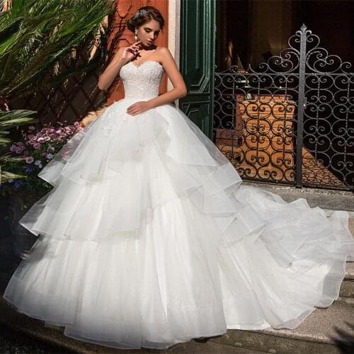 Strapless Wedding Dress 2020 New Luxury Lace Brush Train Ball Gown Classic Vestido De Noiva Customize