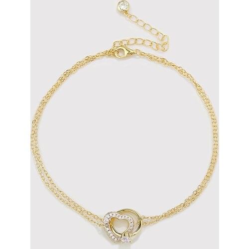 Authentic 925 Sterling silver Multilayer Double Rows Chain Anklet Bracelet Circle interlocked heart CZ Adjust Jewelry C-L176L