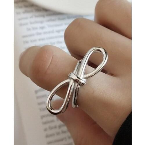 MLKENLY Real Pure 925 Sterling Silver Open Ring Adjustable Big Bow Street Shoot Accessories ewelry for Women Girls Charm Gifts