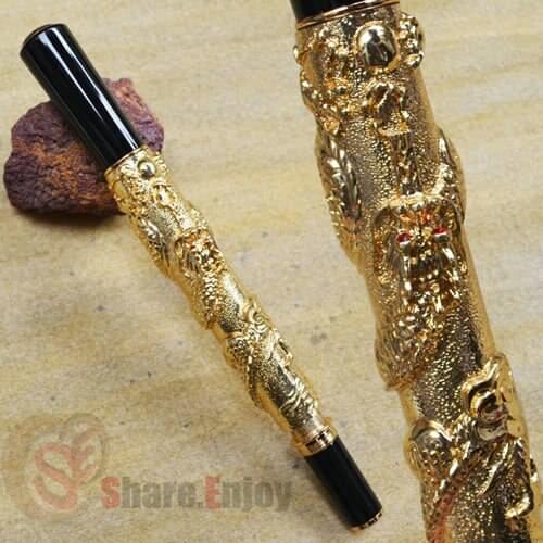 FOUNTAIN PEN FINE NIB NEW JINHAO 41 NOBLE GOLDEN DRAGON EMBOSSED WITH ORIGINAL BOX