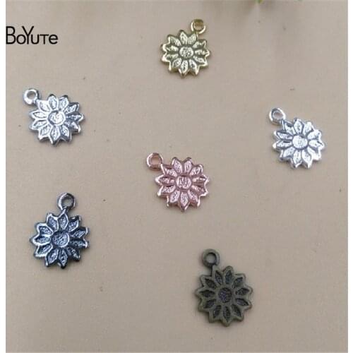 BoYuTe Charms Wholesale (100 Pieces/Lot) 4 Colors 8MM Metal Brass Floating Sunflower Charms for Bracelets