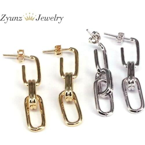 5 Pairs, Gold Silver Color Dangle Earrings Engagement Drop-Earrings Metal Link Chain Brincos For Friend Lover Jewelry Gift