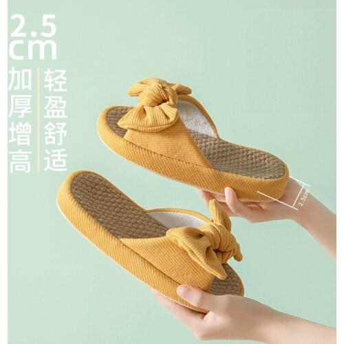 2021 New Women Shoes Summer Flax Slippers Pure Color Bow Flat Slides Ladies Casual Home Slip On Female Linen Flip Flops
