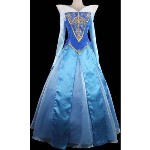 Sleeping Princess Aurora Cosplay Costume Fancy Halloween Carnival Blue Posh Ball Gown Adult Women Party Dress