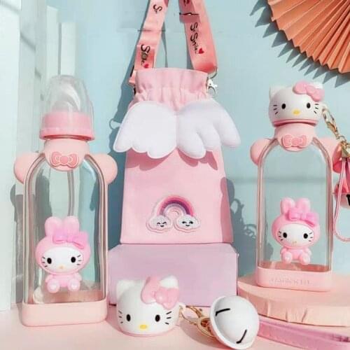 Glass Water Bottle Cherry Blossom Pattern Transparent Creative Fresh Cute Girl Heart Portable Sports Outdoor Cup