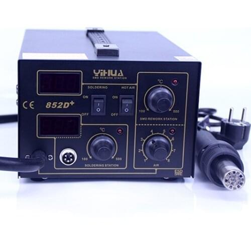 YIHUA 852D+ 220V 110V Pump Type Hot Air Heat Gun Digital Soldering Iron 2in1 SMD Hot Air Rework Solder Station