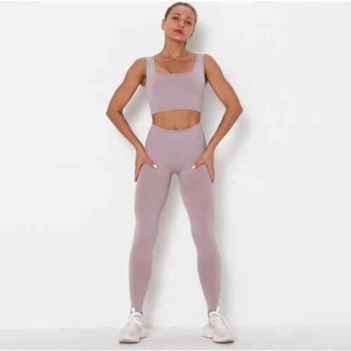 Gym Yoga Sets Two Piece Butt Lift Seamless High Waist Yoga Leggings Pants And Padded Bra Set Lady Yoga Track Suit