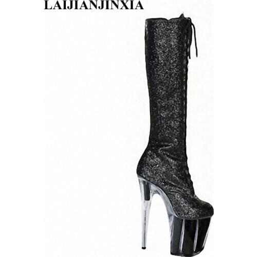 New sexy flash powder with a strong black eye and high heels, with the top of the boot, 20 cm, Dance Shoes