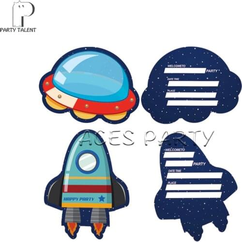 Party Supplies 8pcs Astronaut Solar Space Theme Invitation Card For Kids Boys Birthday Decoration