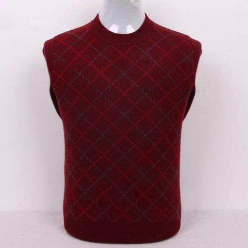 High grade 100%goat cashmere mens boutique plaid basics pullover sweater O-neck claret 3color S/105-3XL/130