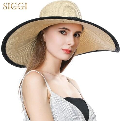 FANCET Summer Womens Beach Straw Hats Wide Wavy Brim Casual Fashion Soft Sun Hats UPF50+ Protection Fitted Straw Hats 16025