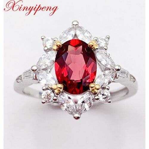 Xin Yipeng Gemstone Jewelry Real S925 Sterling Silver Inlaid Natural Garnet Rings Fine Wedding Gift For Women Free Shipping