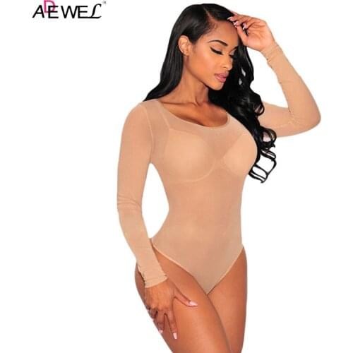 ADEWEL Sexy See Through Mesh Bodycon Women Bodysuit Stretchy Bodycon Playsuit Club Jumpsuit Body Feminino