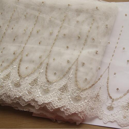 1yard/lot White Mesh Embroidered Lace Gold Threads Embroidery Lace Trim DIY Sewing Material X539