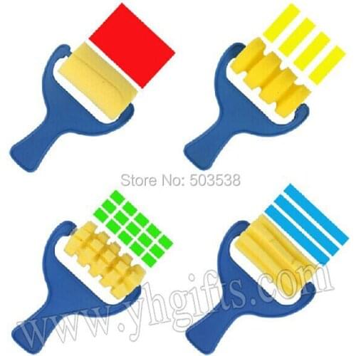 12PCS/LOT,4 design plastic handle art sponge,Art tools,Paint supplies,Sponge stamp,Early educational toys,Kindergarten crafts