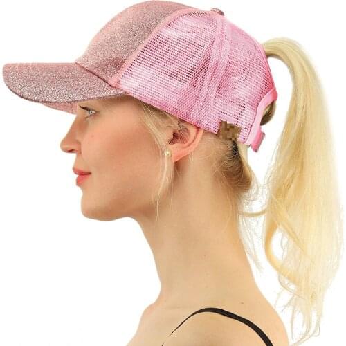 202 Glitter Ponytail Cap Women Snapback Baseball Caps Summer Messy Bun Mesh Hats Casual Adjustable Caps Sunhat